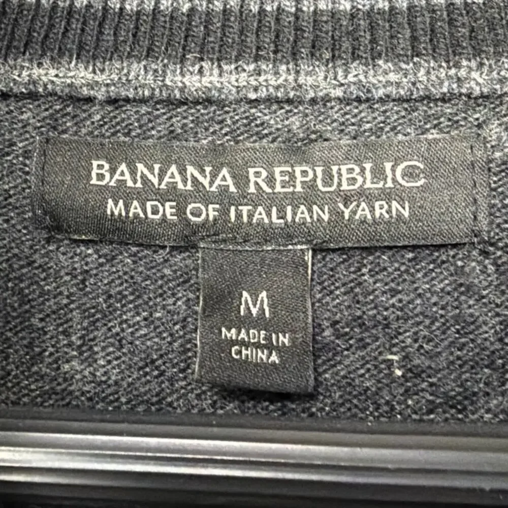 Banana Republic Mens 1/4 Snap Sweater Italian Merino Wool Gray Minimalist Preppy